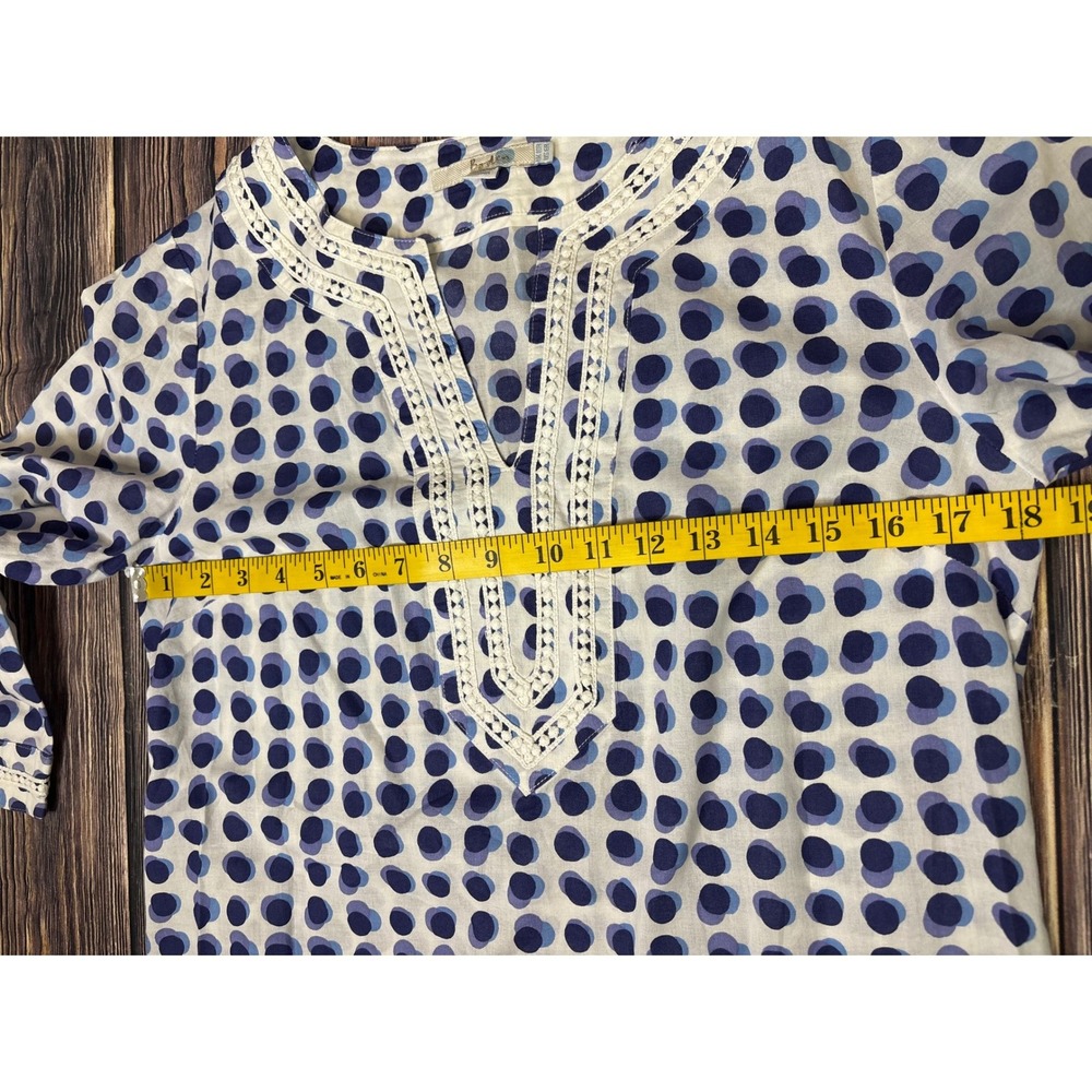 Boden Tunic Top Womens US 6R Blue Purple Polka Dot Cotton Crochet Trim Boho - Picture 6 of 14